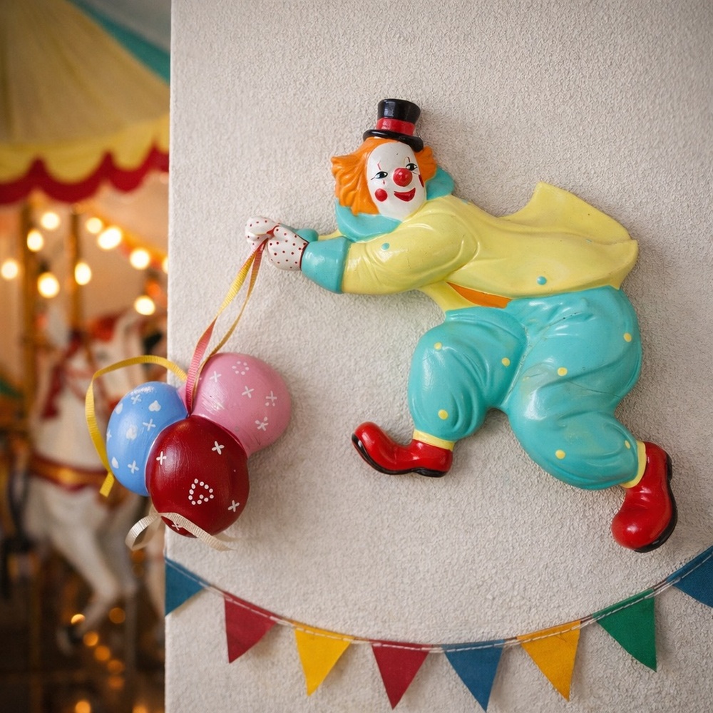 Vintage UCGC Japan Clown Wall Hanging Ceramic Balloon Circus Mid Century Decor
